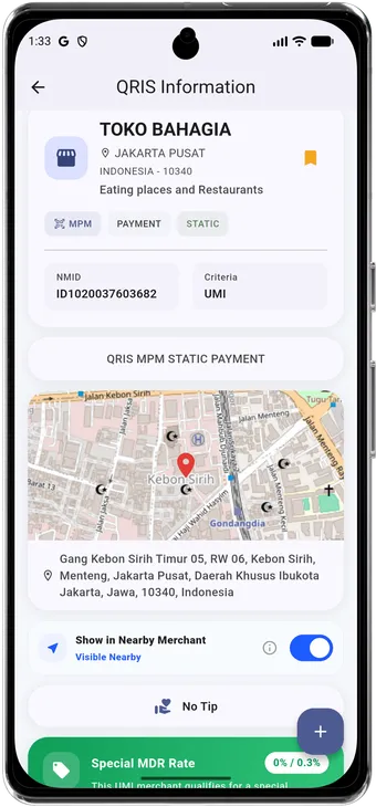 Tampilan detail informasi QRIS di aplikasi QRIS wantuno